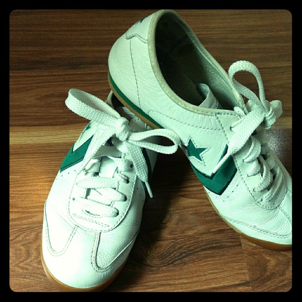 White and green converse.